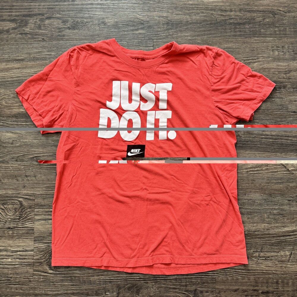 Nike Just Do It T Shirt Mens Large Coral Red Graphic Cotton Short Sleeve